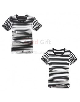 Round Neck Striped Short Sleeve Shirt