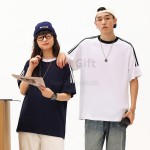 240克重磅純棉撞色條紋圓領短袖T恤衫
