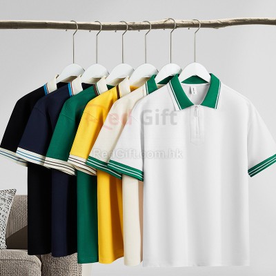 240g Japanese Retro Collar Zipper Color-Blocked Polo Shirt