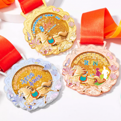 定制马年金属流沙奖牌