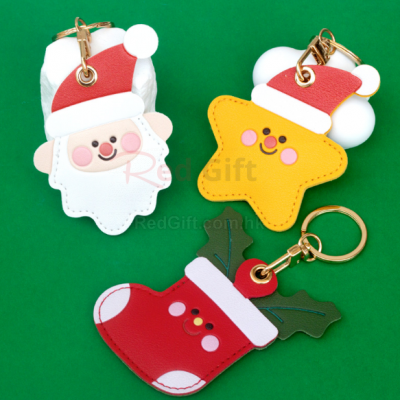 Christmas Leather Keychain Access Control Card Pendant