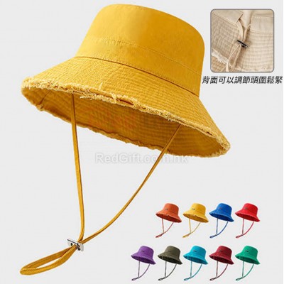 Frayed Solid‑Color Cotton Bucket Hat Frayed Solid‑Color Cotton Bucket Hat