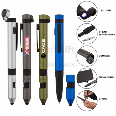 Outdoor tool light pen, LED compass, touchscreen phone holder, ballpoint pen