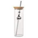 16OZ Drinking Glasses with Bamboo Lids and Stainless Steel Straw