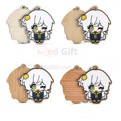 Wooden rubber-like embossed keychain