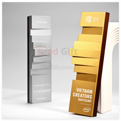 Step by Step Rising Trapezoidal Metal Trophy