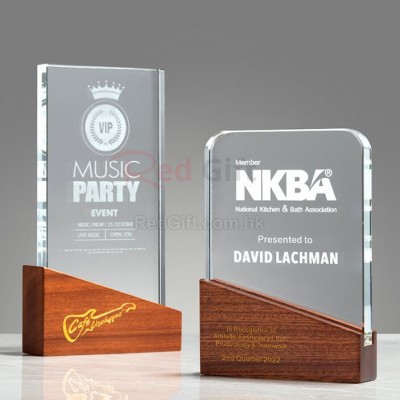 Solid Wood Cube Crystal Trophy