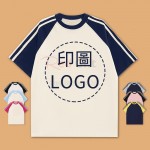 拼色三杠插肩袖純棉短袖t恤