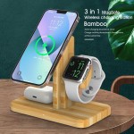 Bamboo Wood Three-In-One Magnetic Charging Stand