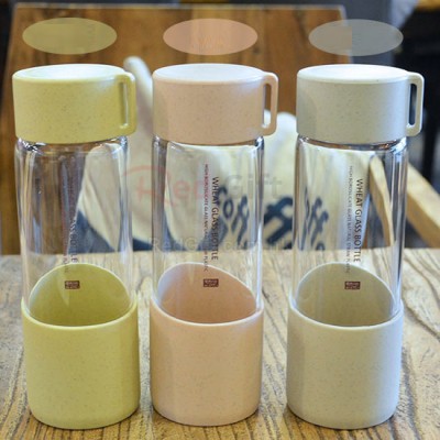 300ML Wheat Straw Portable High Borosilicate Glass Cup