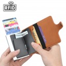 RFID复古皮纹弹卡包