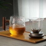 高硼硅玻璃木柄山海紋理泡茶杯