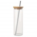 16OZ Drinking Glasses with Bamboo Lids and Stainless Steel Straw