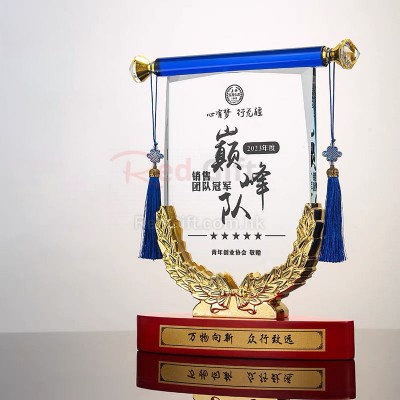 擺放式錦旗水晶獎座