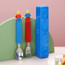 Silicone building block handle, stainless steel knife fork spoon three piece set