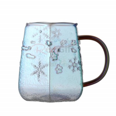 Snow Pattern Glass Coffee Cup With Handle