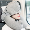 带帽充气旅行颈枕	