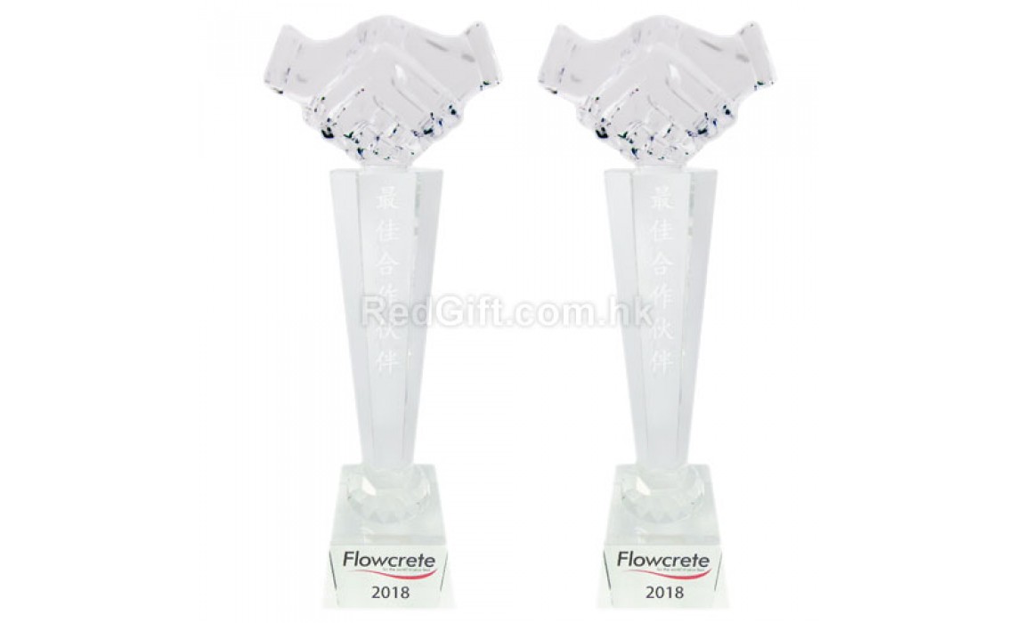 Handshake Crystal Trophy-Flowcrete Group Ltd
