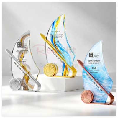 Sailing Ship Crystal Metal Trophy