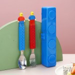 Silicone building block handle, stainless steel knife fork spoon three piece set