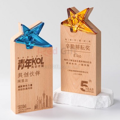 水晶實木獎座