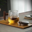 高硼硅玻璃木柄山海紋理泡茶杯