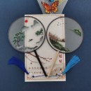 Double Sided Embroidered Long Handle Round Fan