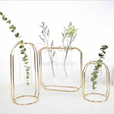 金屬架透明玻璃花瓶