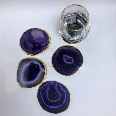 Personalized Agate Electroplating Gold Ddge Coaster